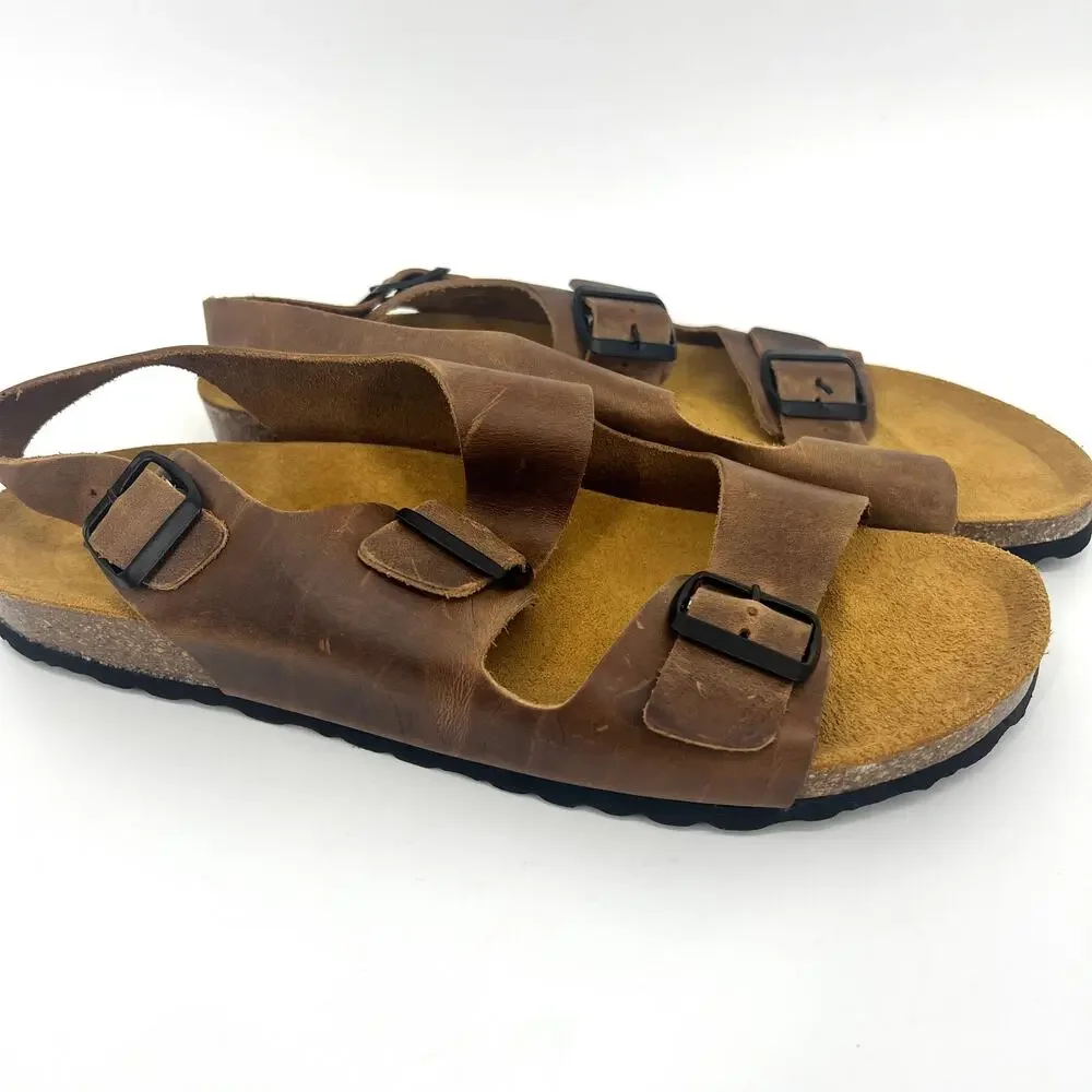 Plakton Made in Spain Mens Sandals Triple Buckle Heel Strap Euro Size 46